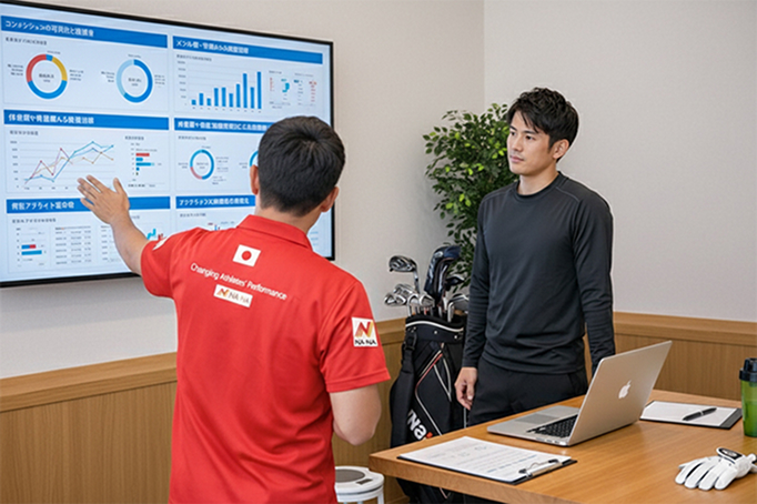 モニターを使ってコンディションを可視化して説明している様子